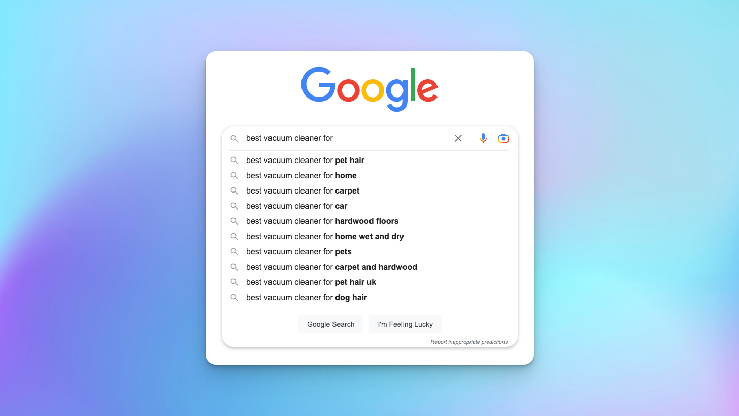 Google search for the term "best vacuum cleaner for"